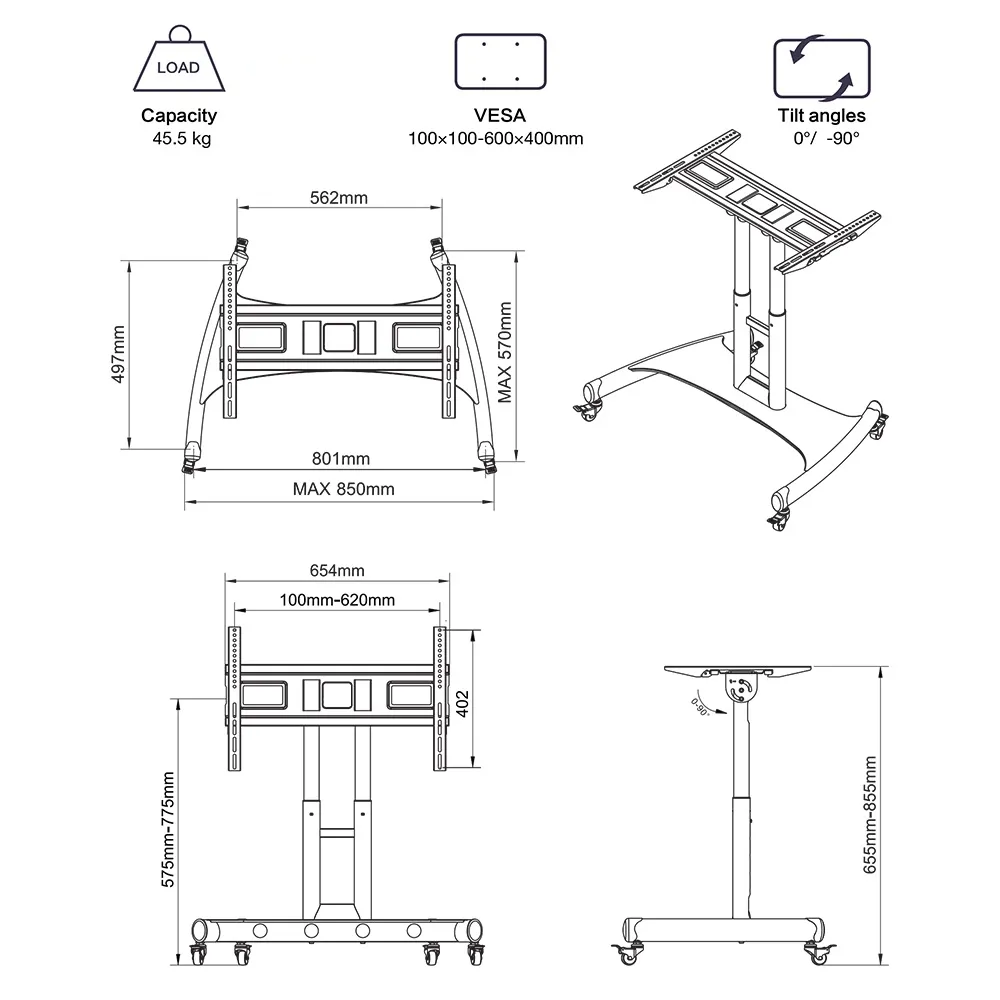 Angled Display Floor Stand with Wheels